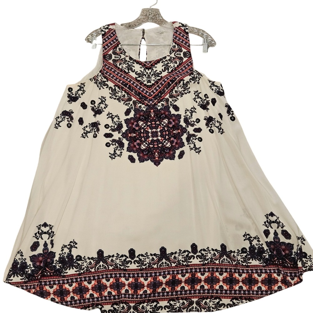 Taylor & Sage Dress Womens XL Ivory Paisley Medallion Boho Sleeveless Swing